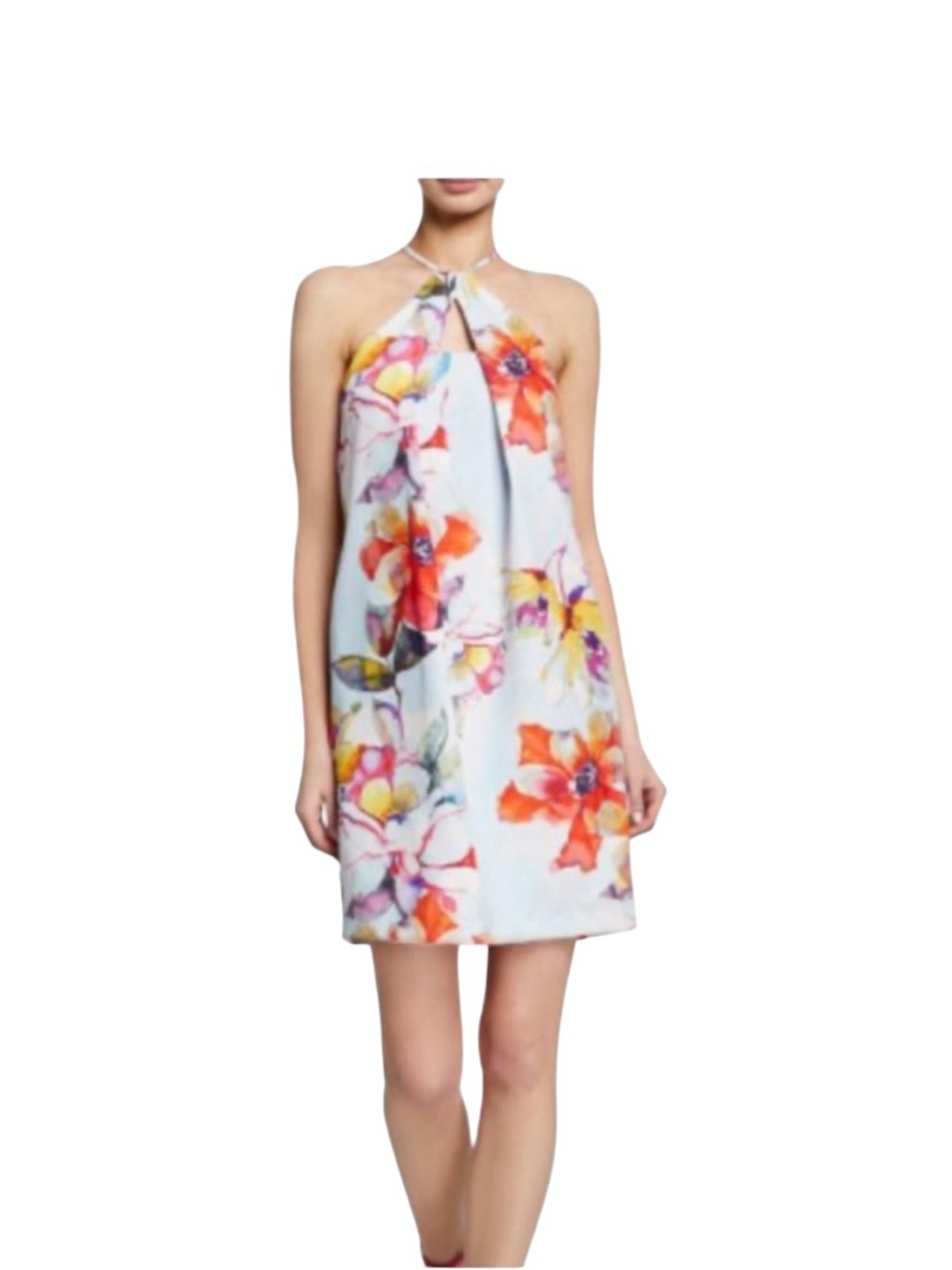 Trina Turk multicolor watercolor spring floral halter neck mini dress feminine